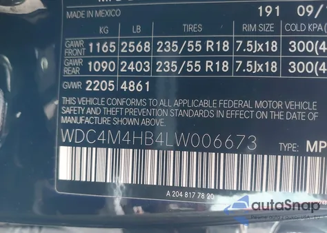 2020 Mercedes-Benz Glb 250 4Matic z USA, uszkodzony, nr VIN WDC4M4HB4LW006673